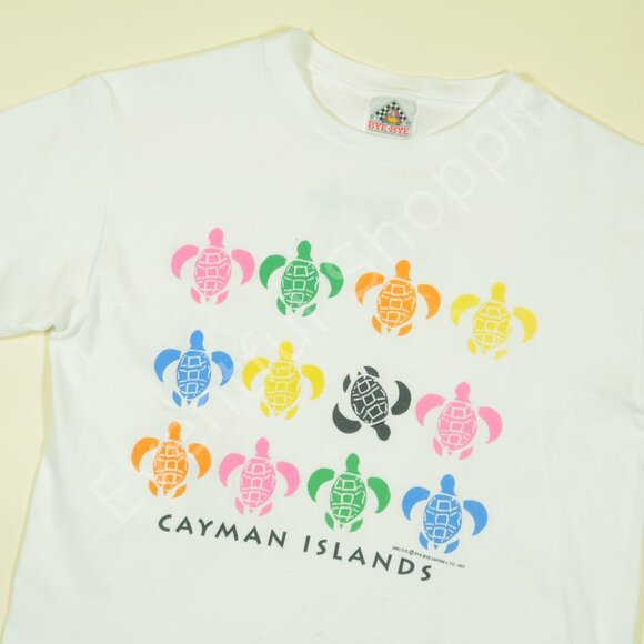 Vintage Cayman Islands T Shirt Mens M White Turtle Print Single Stitch 90s - Picture 1 of 8